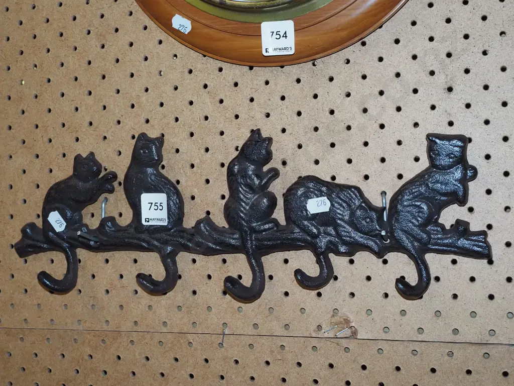 cast metal cat themed coat hooks Image 1++