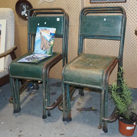 6x distressed metal hall chairs 