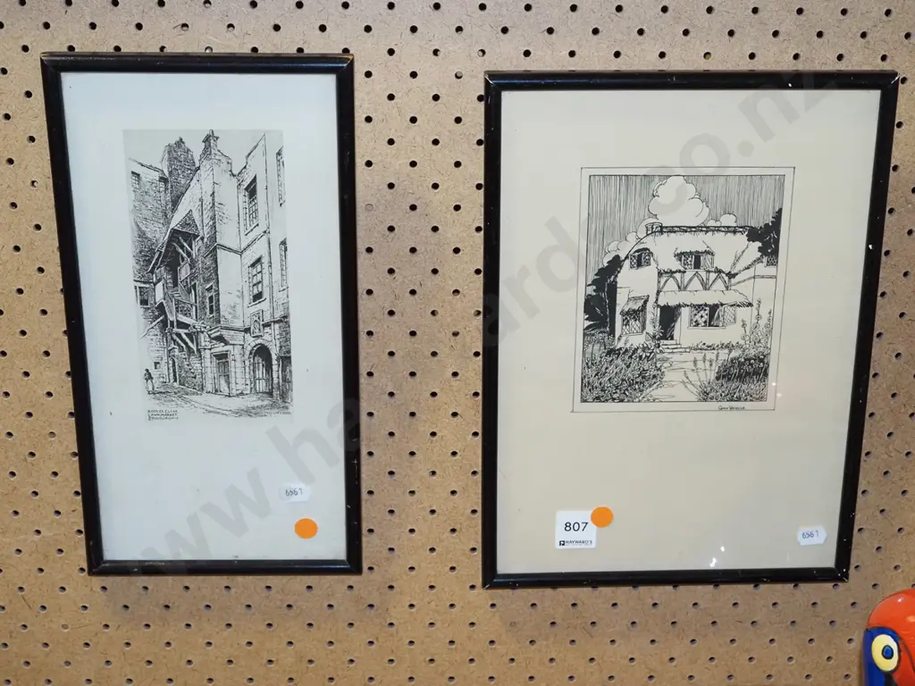 2x framed prints - houses - orange dots Image 1++