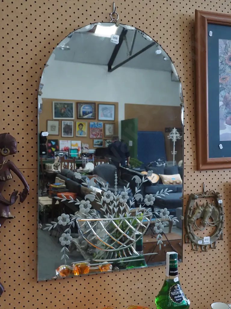 cut glass wall arch top bevelled edge mirror H770  Image 1++