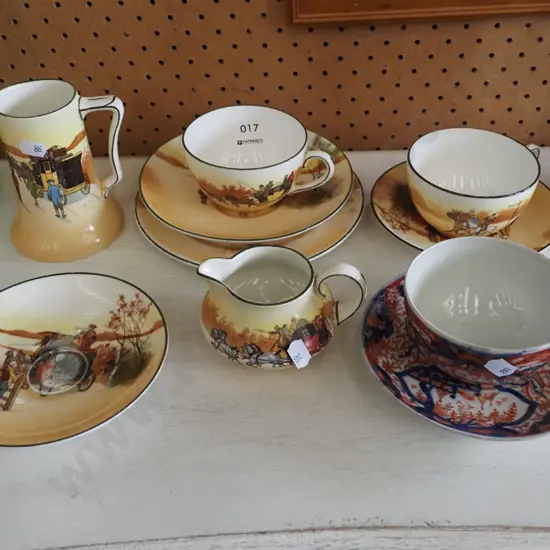 Royal Doulton coaching days items, Imari style cup and saucer