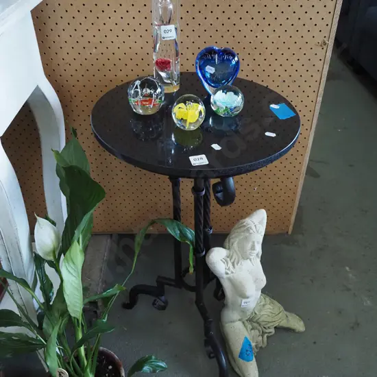 cast metal and stone top lamp table H670