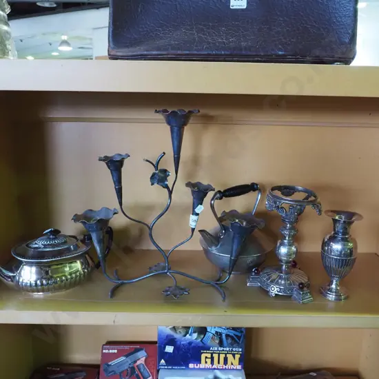 plated ware ; epergne, teapots etc