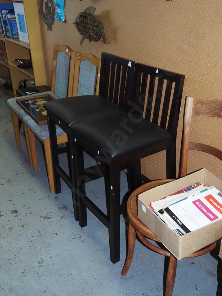 pair of dark stained black vinyl bar stools Image 1++