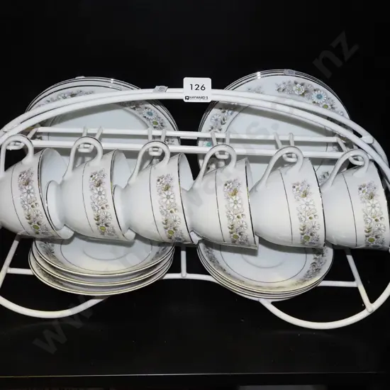 Japanese floral trios, wire and plastic stand