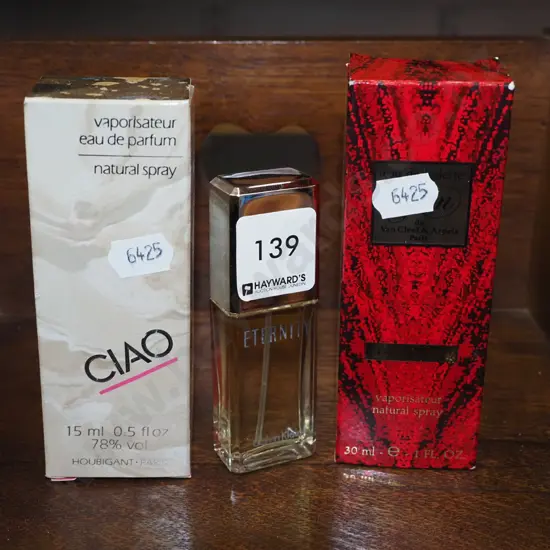 3x perfumes; Ciao 15ml, van Clef & Arpels 30ml, Calvin Klein Eternity