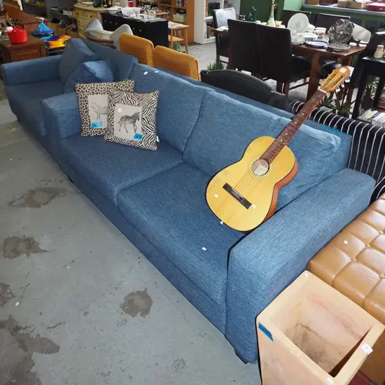 blue upholstered 2 piece lounge suite - 2 seater, 3 seater