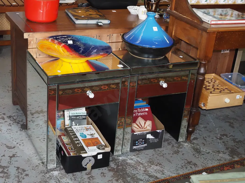 pair of mirrored single drawer bedside cabinets Image 1++