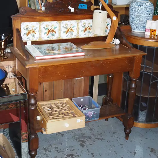 Edwardian turned leg tile back washstand - significant borer