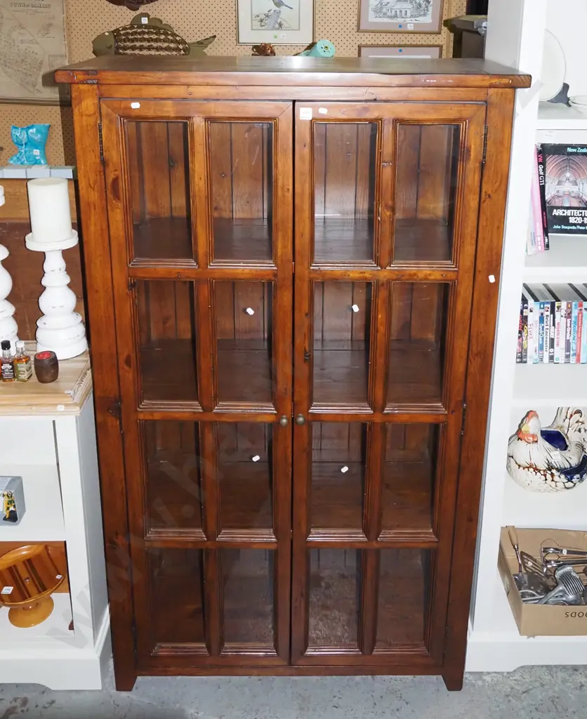 recycled wooden 2 door display cabinet with cast metal knobs, 4 internal shelves H1700 W1000 D430 Image 1++