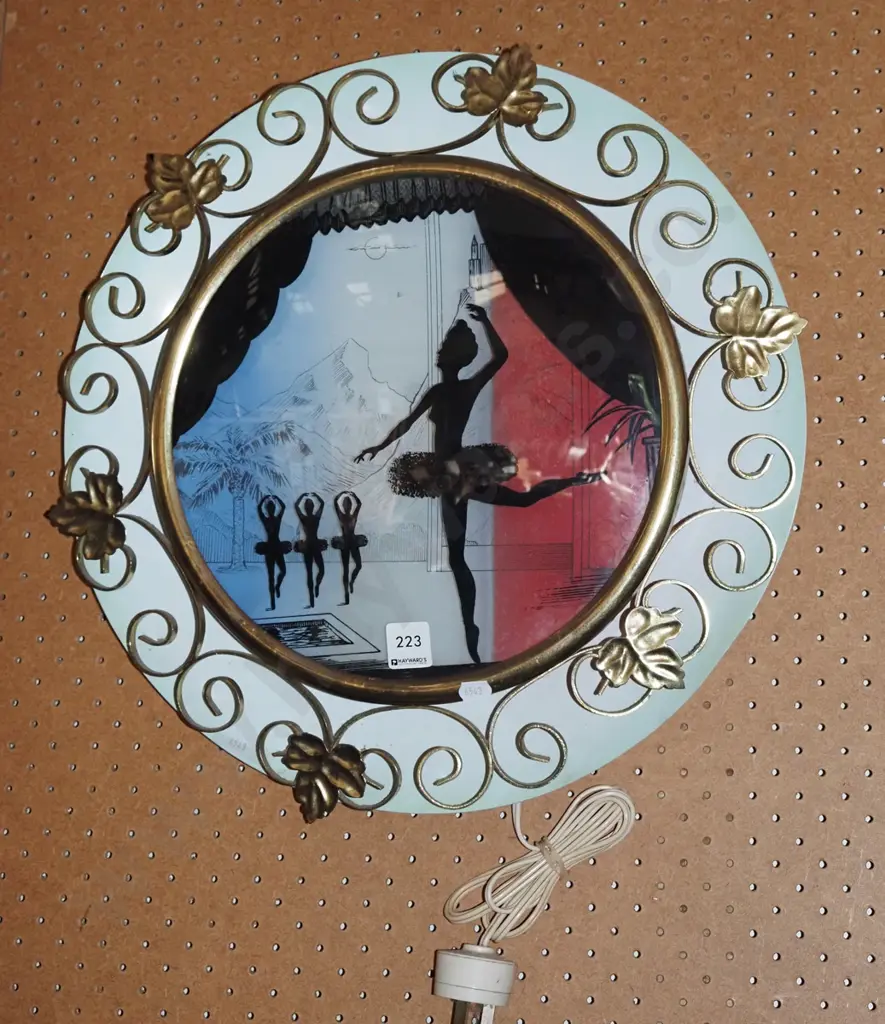 retro wrought metal and glass illuminated wall art - ballerina As Is No Returns Diam430 Image 1++