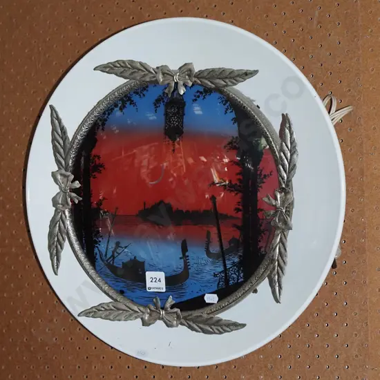 retro wrought metal and glass illuminated wall art - Venice and gondalas  As Is No Returns Diam430