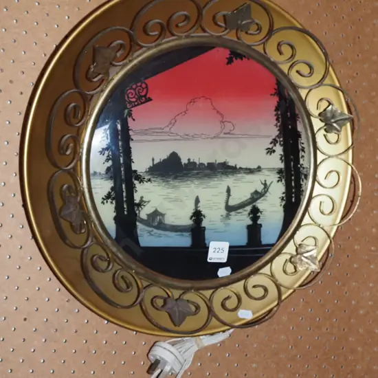 retro wrought metal and glass illuminated wall art - Venice and gondalas  As Is No Returns Diam430