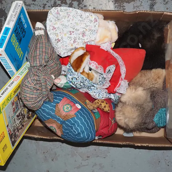 box; puzzles, soft toys