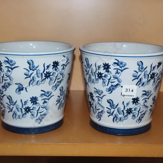 pair of blue and white floral jardinieres H160