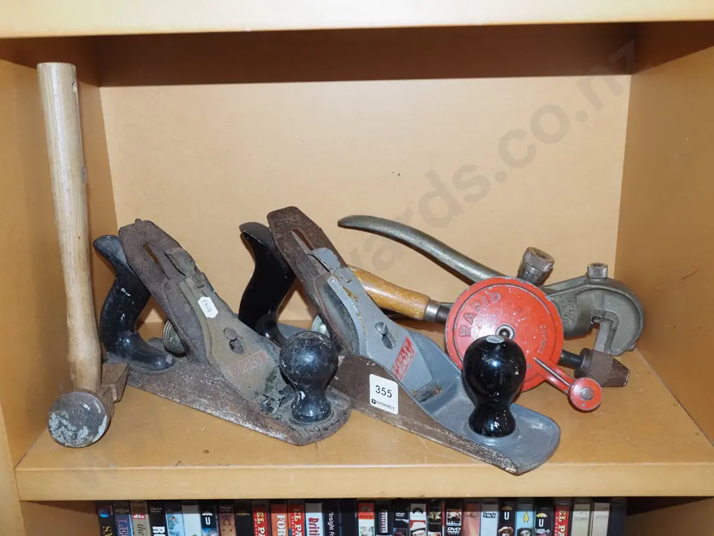 shelf of tools; knibbler, planes, hammer etc Image 1++