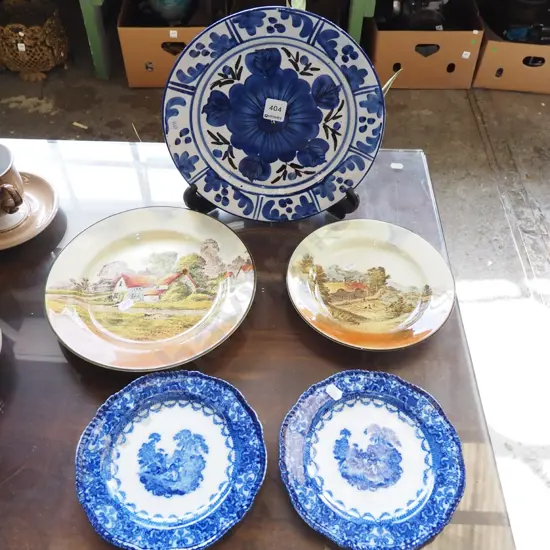 hand painted blue and white wall charger, flow blue plates etc