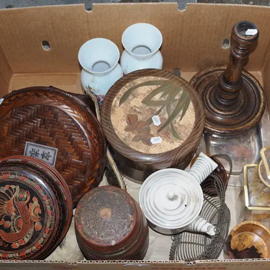 box; vases, canisters, decanter etc