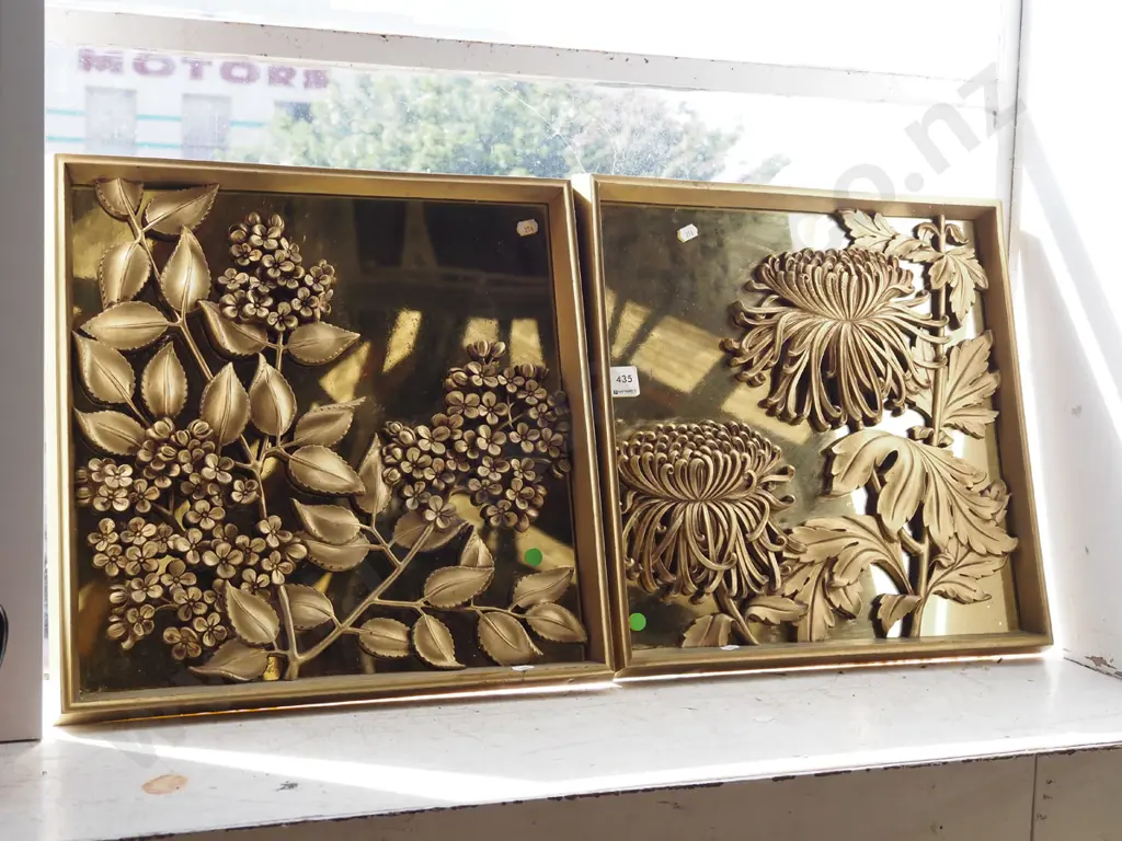 2x composite mirror back gilt framed floral gold mirrors Each H420 W420 -green dots Image 1++