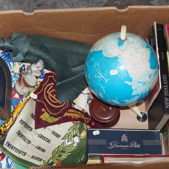 box; tea towels, frames etc