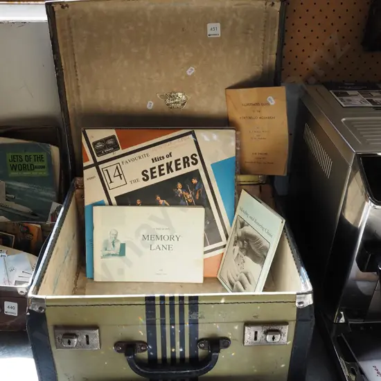 small suitcase, LPs, books etc