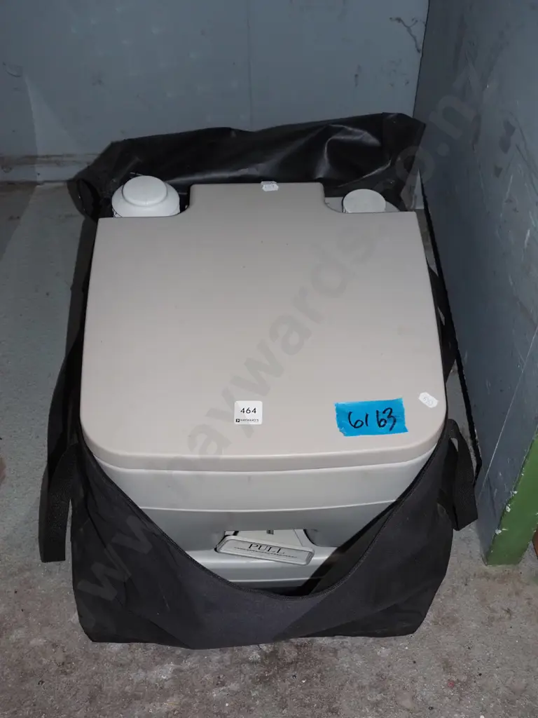 portable cassette toilet with zip up brown fabric carry case Image 1++
