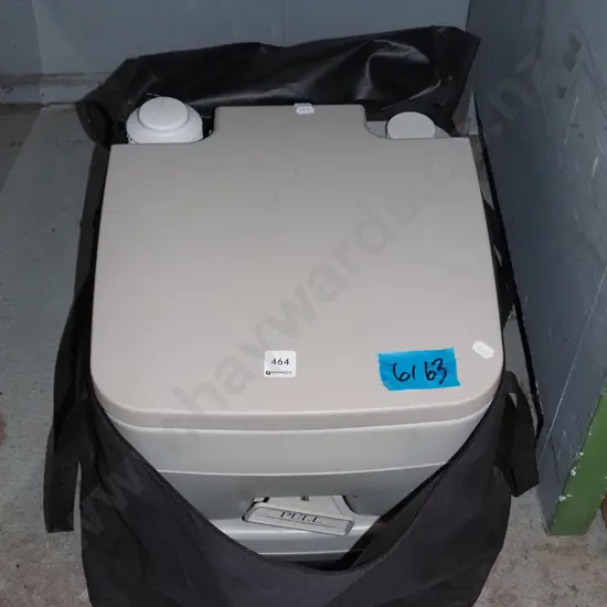 portable cassette toilet with zip up brown fabric carry case