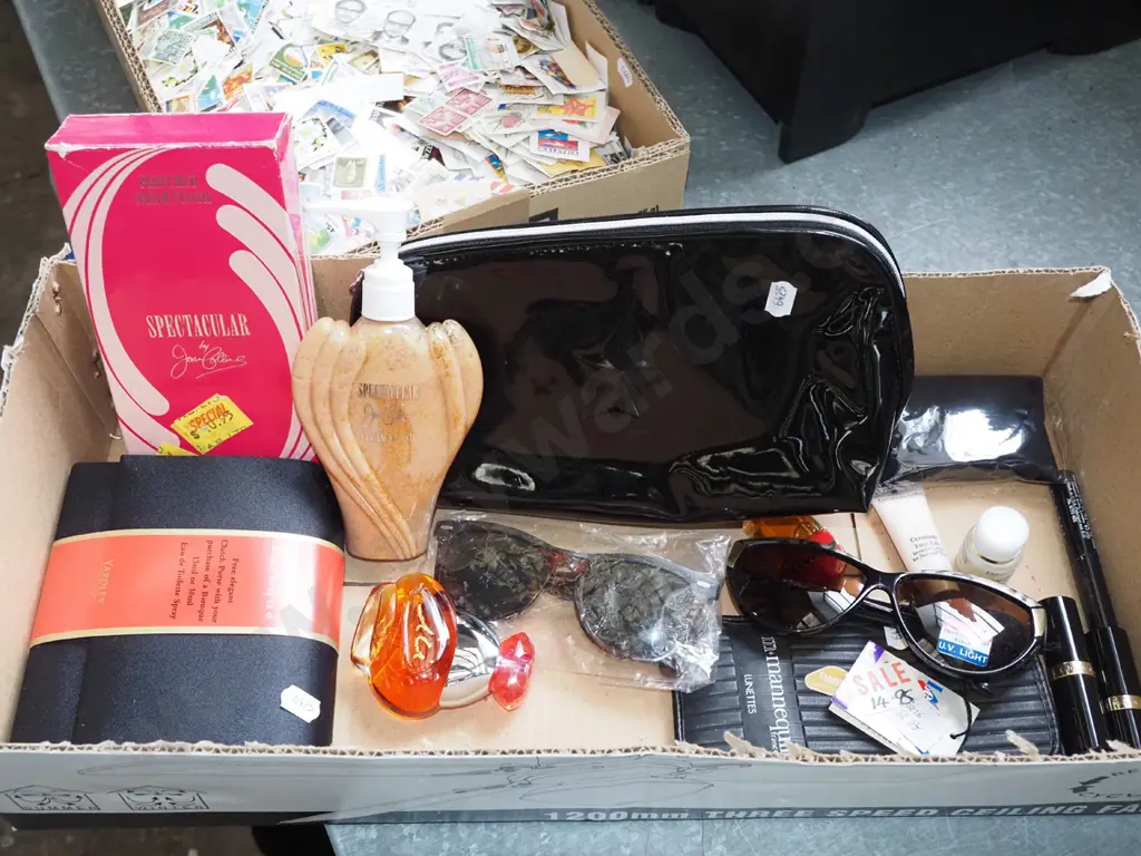 box; Joan Collins perfume, sunglasses, clutch purse etc Image 1++