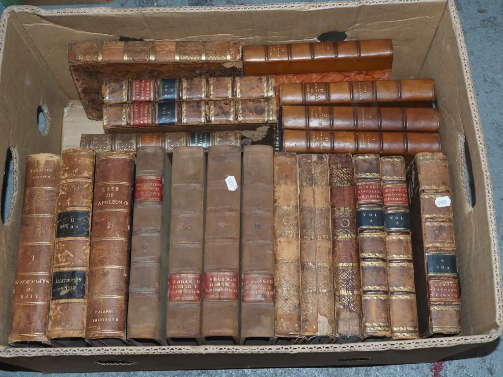 box of vintage leather bound books Image 1++