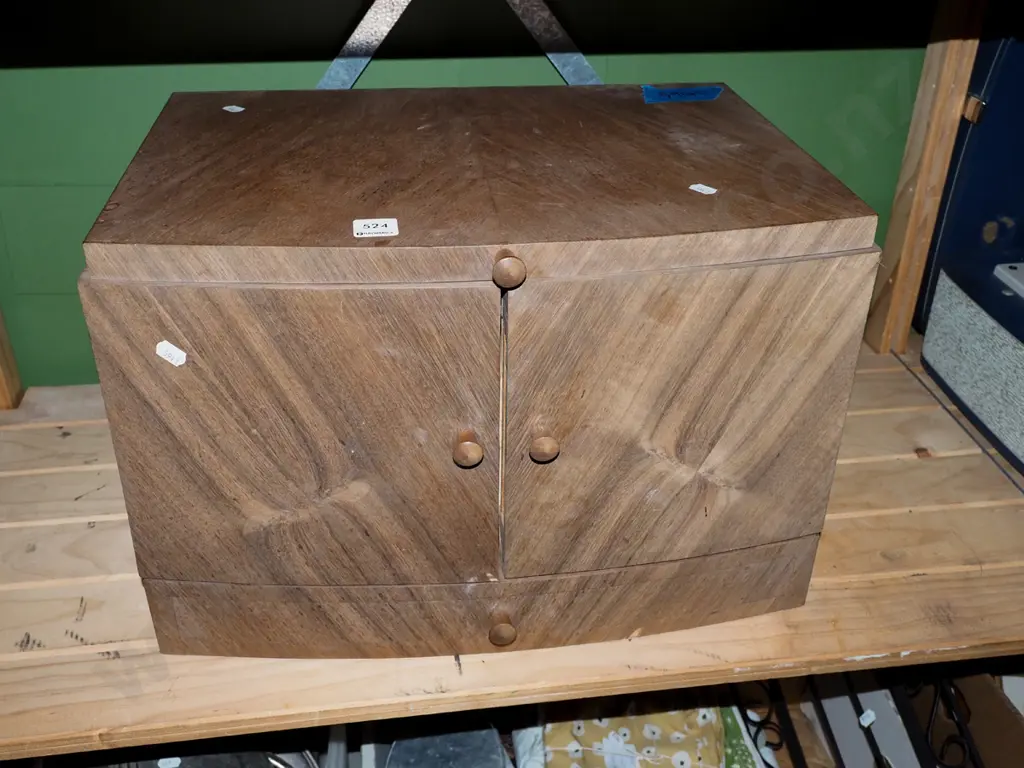 unusual unfinished 2 door pull out desk top organiser - needs attention and varnish H310 W460 D350 Image 1++