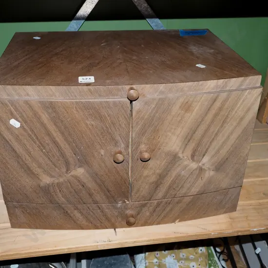 unusual unfinished 2 door pull out desk top organiser - needs attention and varnish H310 W460 D350