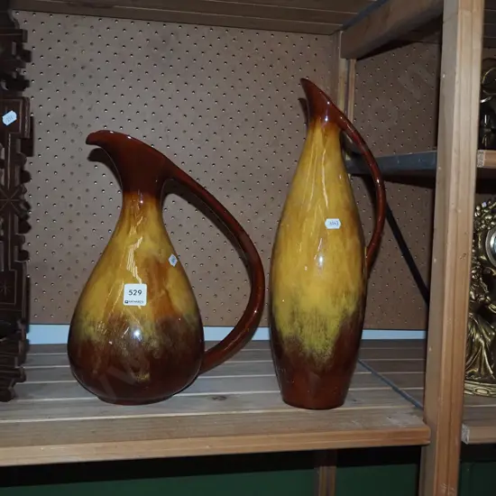 2x Blue Mountain ewer vases H380