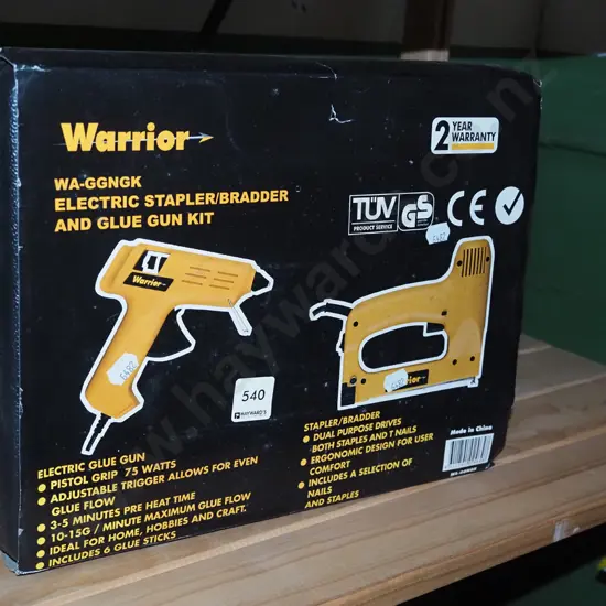 boxed as new Warrior glue gun, stapler set