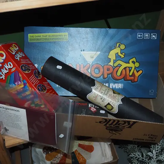 box; drinking games, backgammon, exploding kittens etc