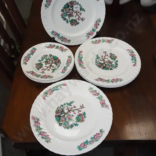 chrysanthemum and blossom decorated plates and bowls