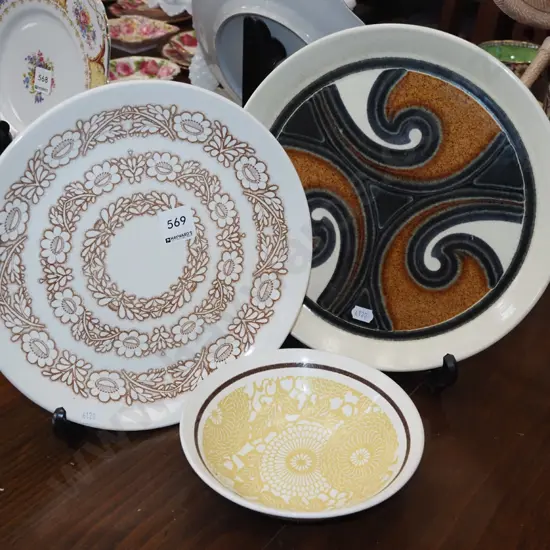 2x Crown Lynn plates, 1x bowl