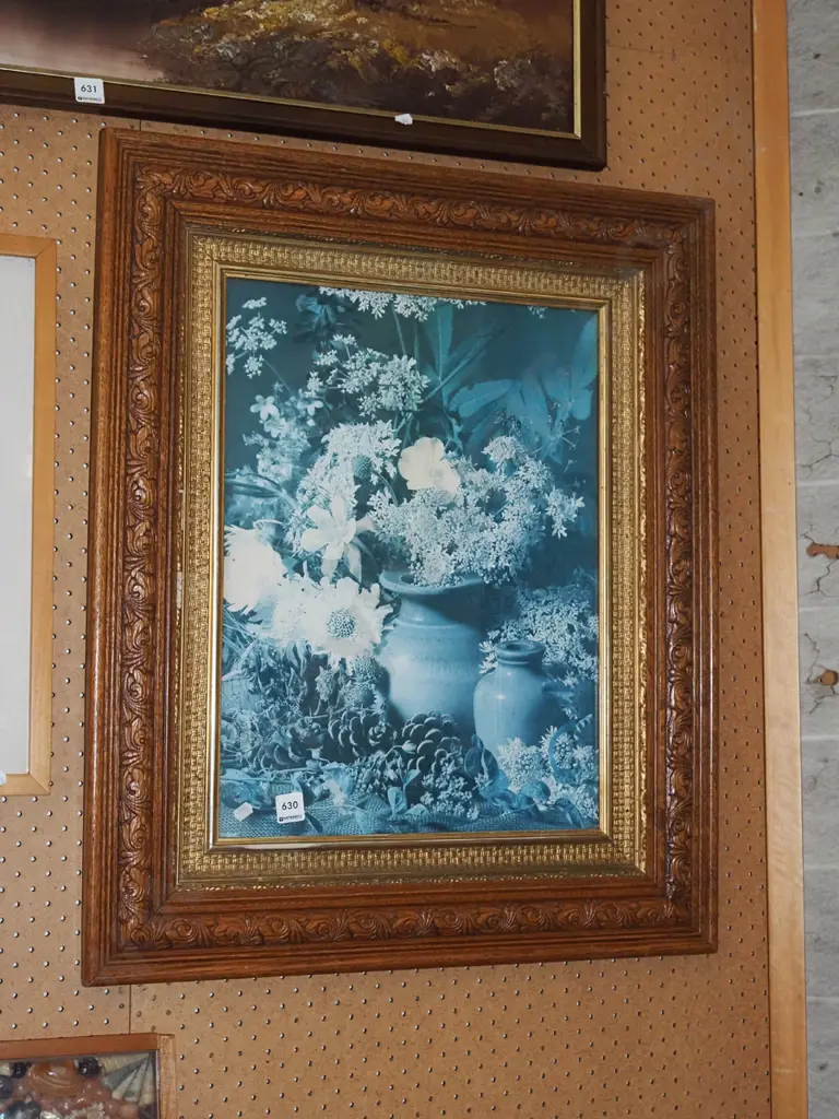 ornate framed floral poster print - fading and damage to frame Image 1++