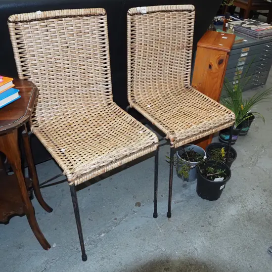 2x retro woven plastic chairs - rust and marking