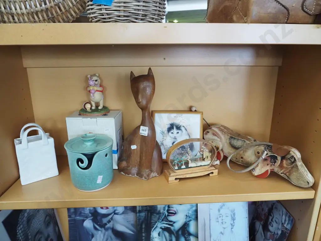 shelf; dog toy, cork art, cat figurine etc H330  Image 1++