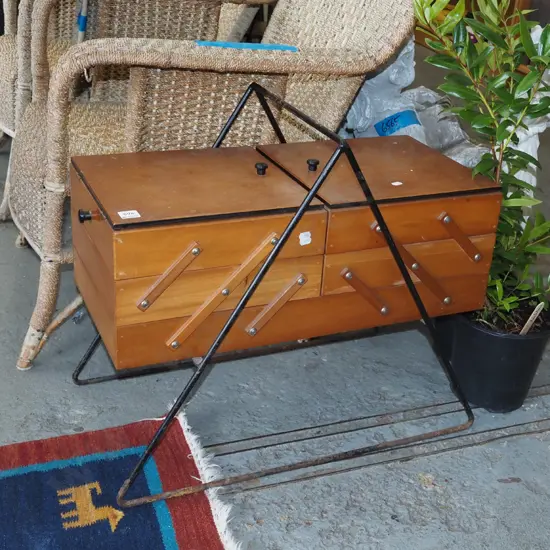 mid century metal and wood  sewing concertina