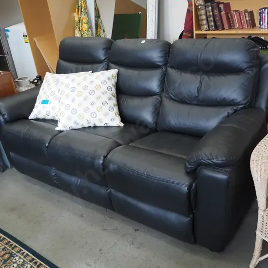 black vinyl upholstered 3 seater settee
