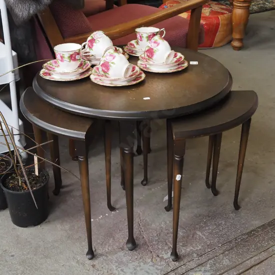 dark stained oak veneer circular nest of 5 tables