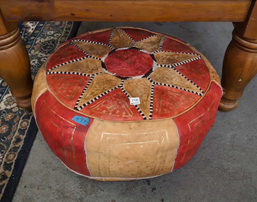 tooled leather pouffe Image 1++
