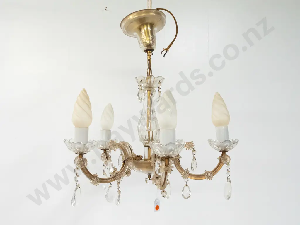 glass & brass hanging 5 branch chandelier,  bag with additional tear drops & central ball H520 Image 1++