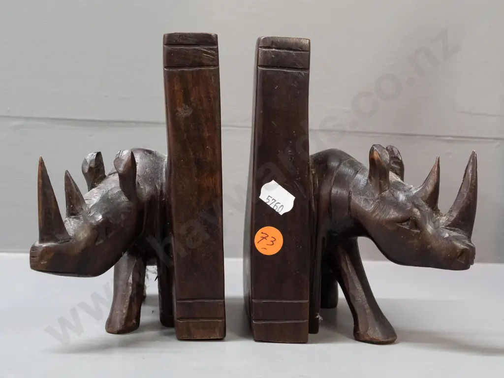 African hardwood rhinoceros book-ends H-155 Image 1++