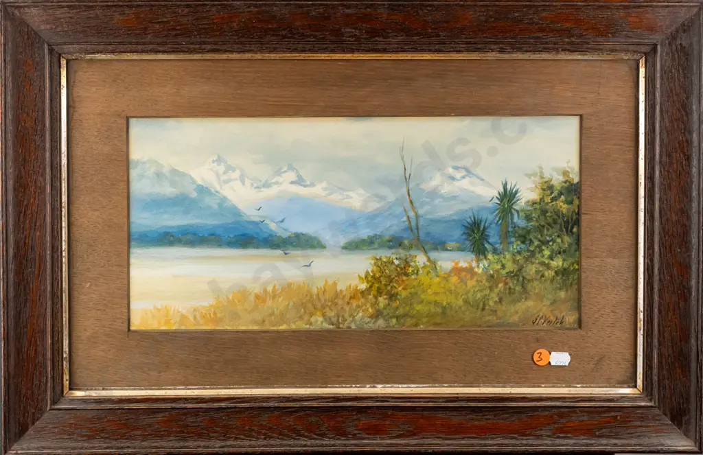 John Charles Veitch - framed watercolour - lake and mountain scene H175 W375 Image 1++