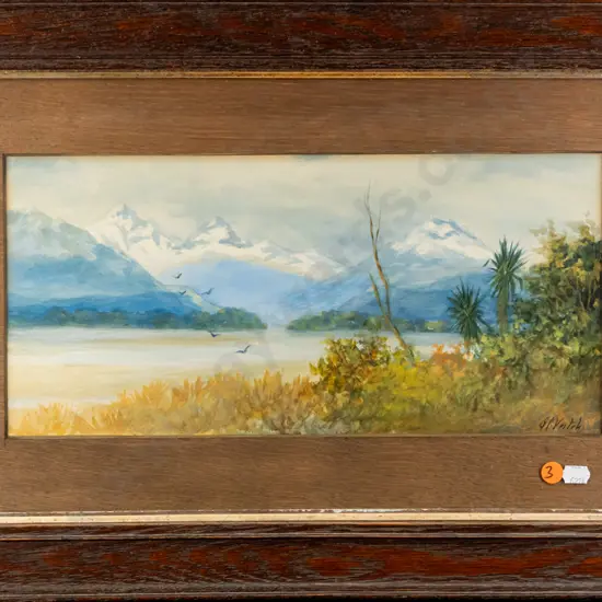 John Charles Veitch - framed watercolour - lake and mountain scene H175 W375