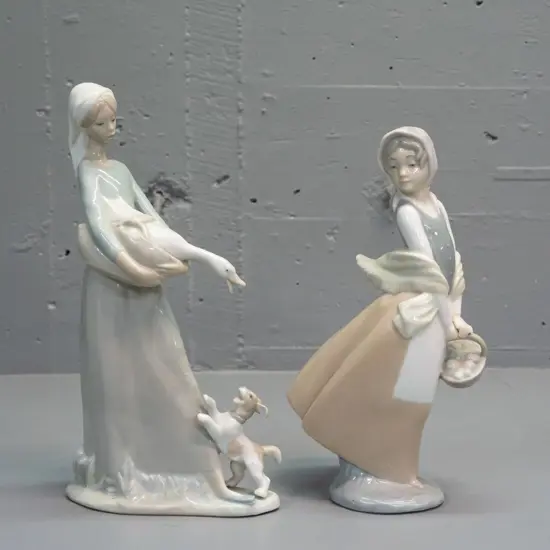 2 Nao figurines - woman with duck or goose and dog H-270 W-150 and woman with basket