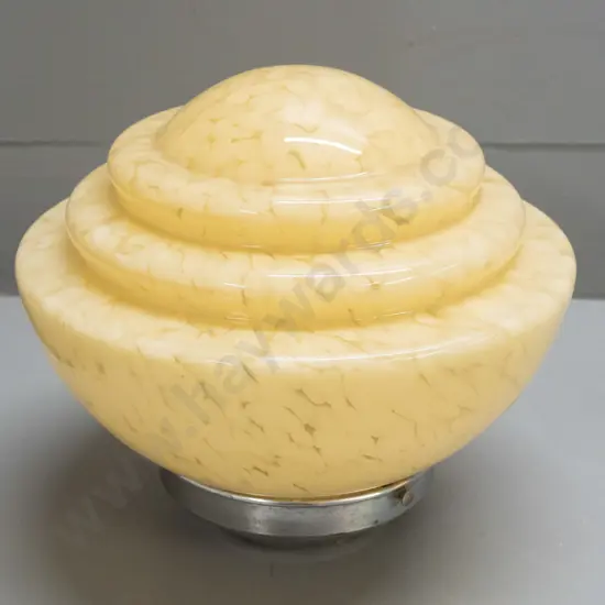 deco style mottled ivory glass ceiling light fitting - minor corrosion to chrome journal H-220 D-250