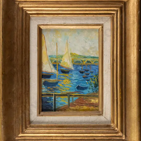 unsigned framed oil on board - sailing boats H160 W110